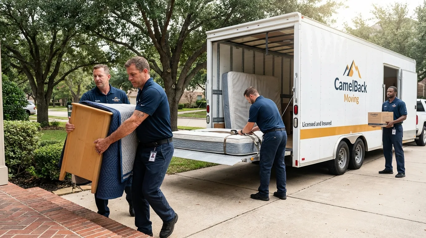 Crew loading residential truck for cross-state move from Huachuca City, AZ