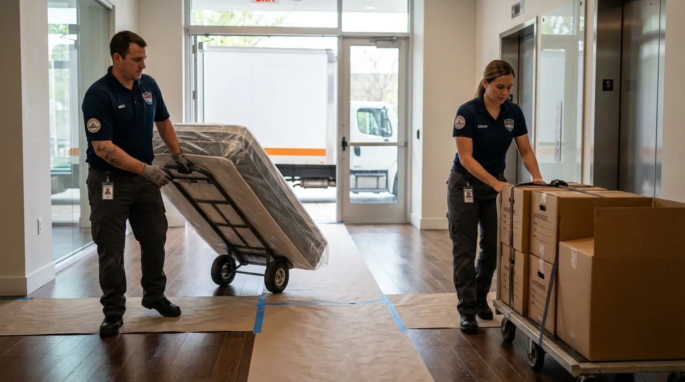 Professional apartment movers loading elevator in Huachuca City, AZ