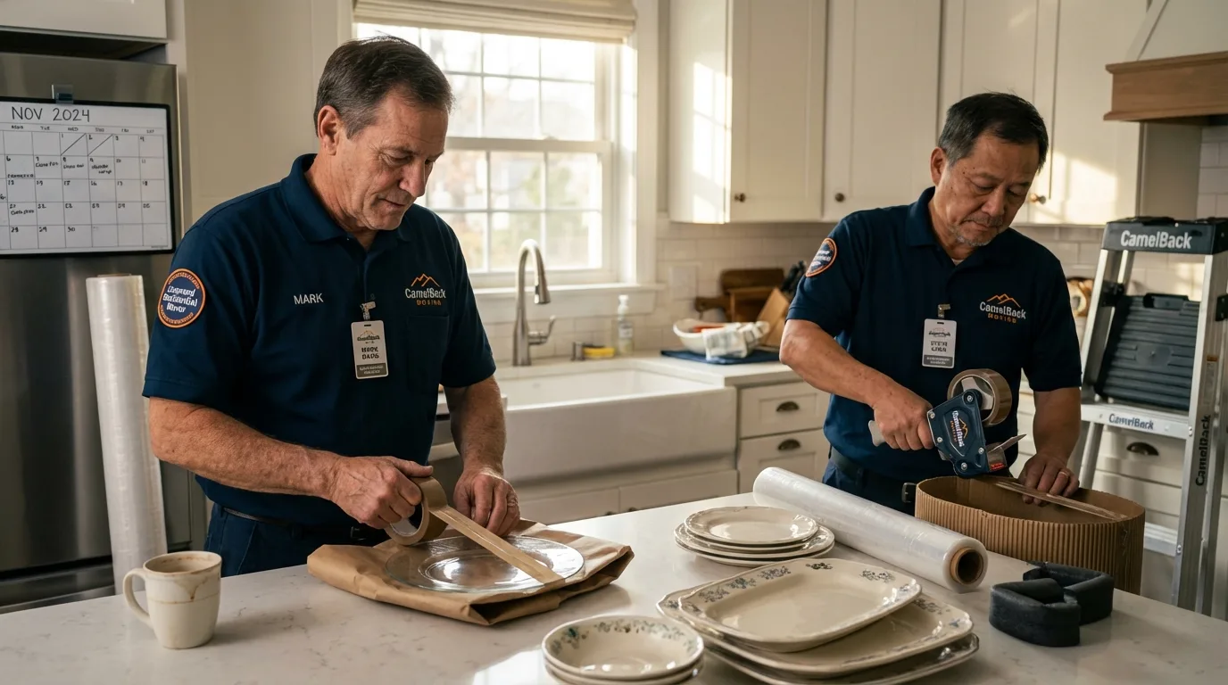 Professional crew packing kitchen dishware in Huachuca City, AZ